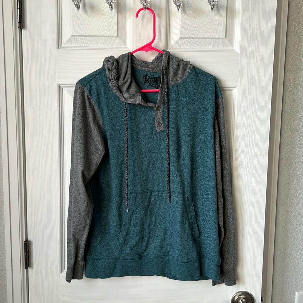 Teal and gray light Henley style hoodie